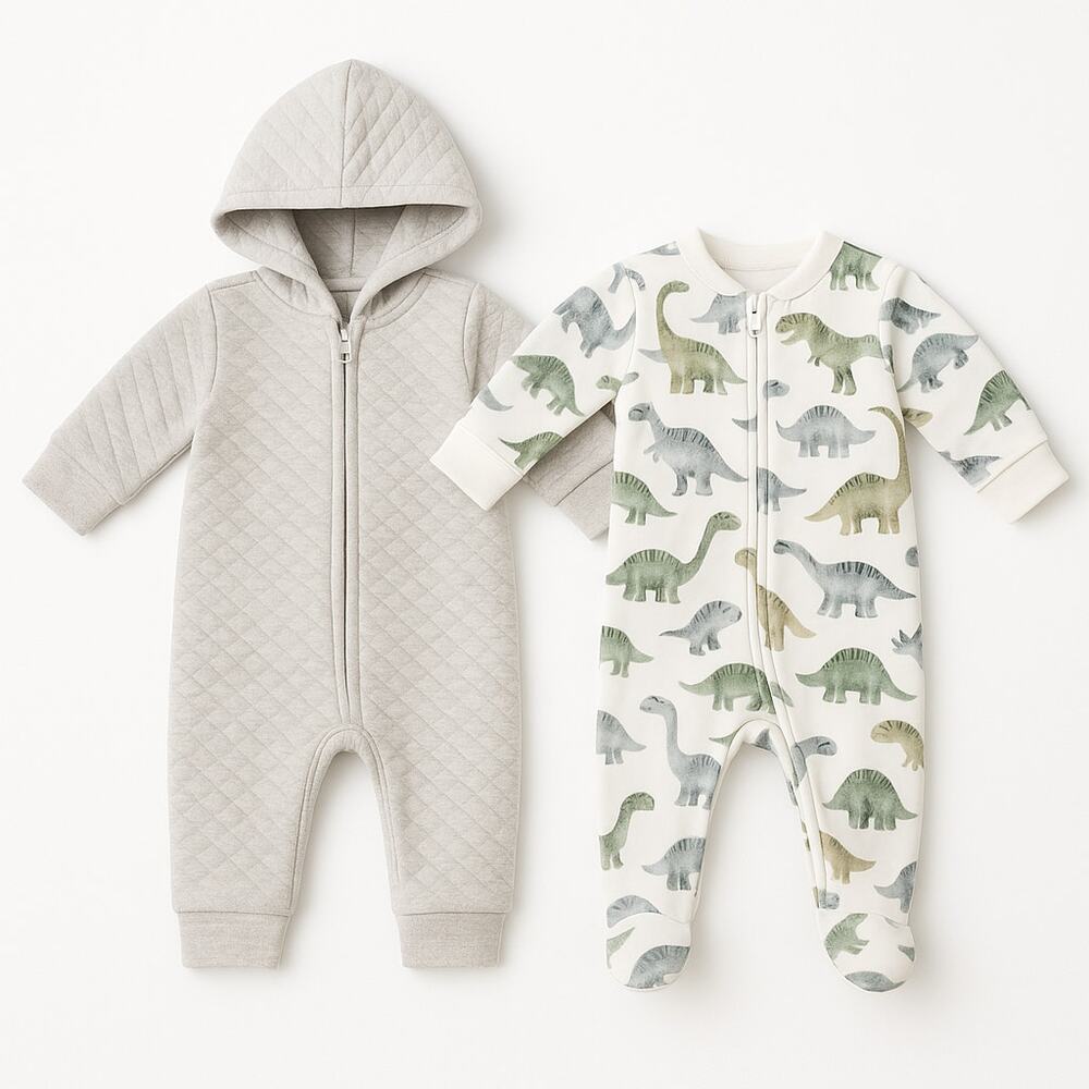 Carter's Gray and Green Dinosaur Footies